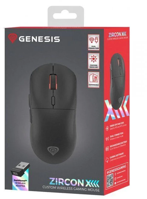 Ausinės GENESIS Zircon XIII Žaidimų pelė Ambididextriška RF Belaidė + USB Type-C Optinė 26000 DPI
