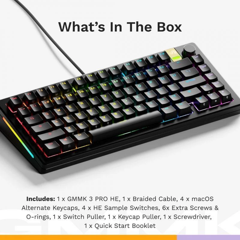 Glorious GMMK 3 Pro HE 75 % žaidimų klaviatūra – Pre-Built, ANSI US išdėstymas, Fox HE Switches, juodos spalvos