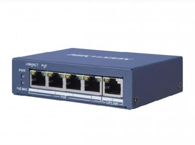 Ausinės HIKVISION 4 prievadų PoE komutatorius (1x HiPoE 60W), 1x Uplink
