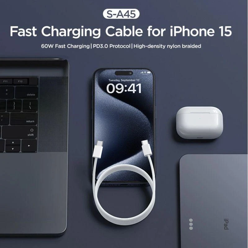 USB kabelis Joyroom S-A45 USB-C į USB-C 60W 1,0m baltas