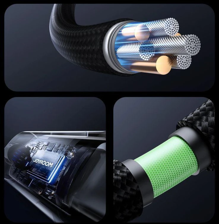 Joyroom S-A16 Pro Prism Series 66W USB-A – USB-C kabelis su Ekranas 1.2m – juodos spalvos