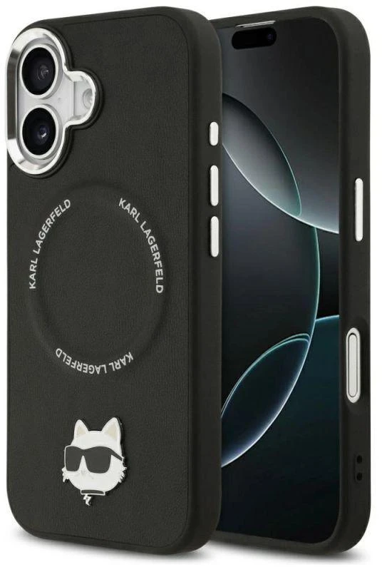 Karl Lagerfeld Choupette Pin MagSafe dėklas iPhone 17 telefonui, juodas