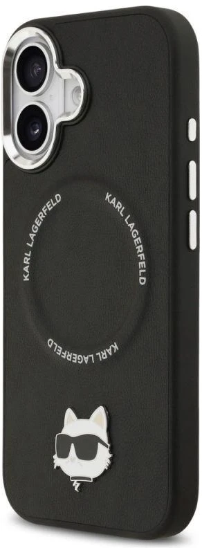 Karl Lagerfeld Choupette Pin MagSafe dėklas iPhone 17 telefonui, juodas