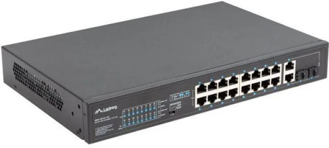 Ausinės LANBERG 19" stelažinis komutatorius, 16 x 100 Mb/s PoE+/2 x kombinuoti Gigabit, 150W, nevaldomas RSFE-16P-2C-150