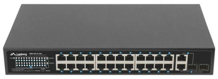 Šakotuvas LANBERG Switch Rack 19 colių RSFE-24P-2C-360 24x 100Mb PoE+ 2x Combo Gigabit 360W