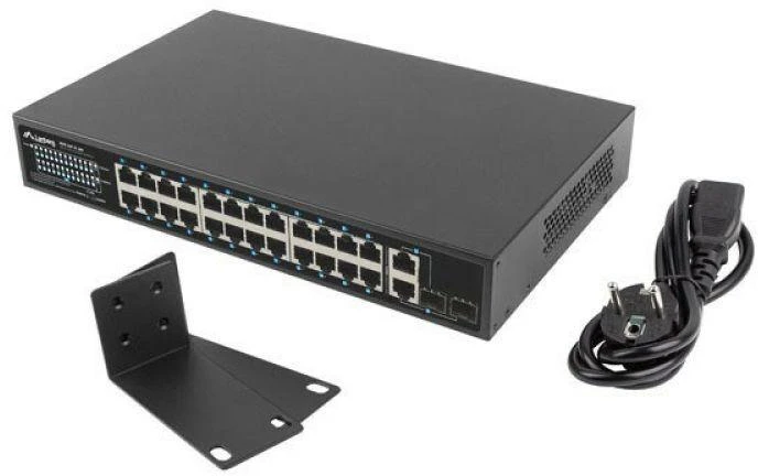 Šakotuvas LANBERG Switch Rack 19 colių RSFE-24P-2C-360 24x 100Mb PoE+ 2x Combo Gigabit 360W