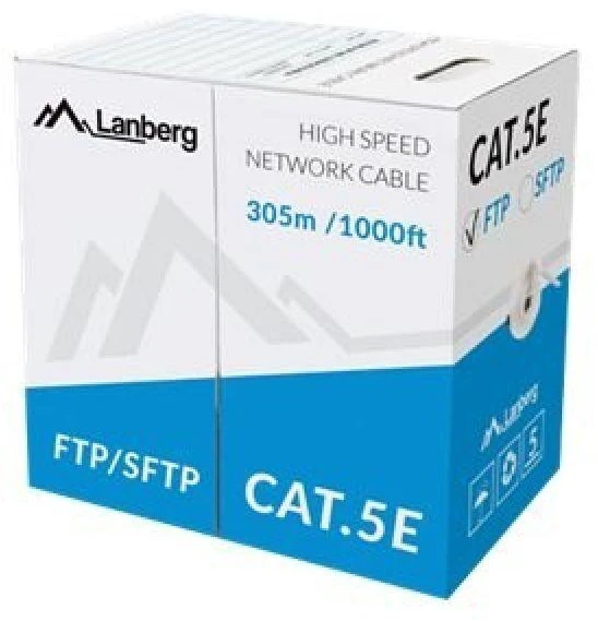 Kabelis FTP Lanberg LCF5-10CC-0305-S (F/UTP, RJ45 - F/UTP, RJ45 , F/UTP, 305m, 5e, pilka spalva)