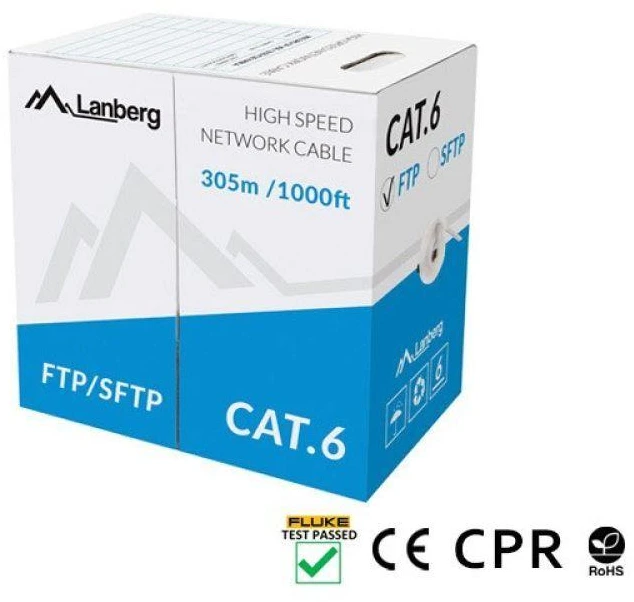 LANBERG LCS6-11CU-0305-S Lanberg SFTP vijos kabelis CU, kat. 6, 305m, pilka