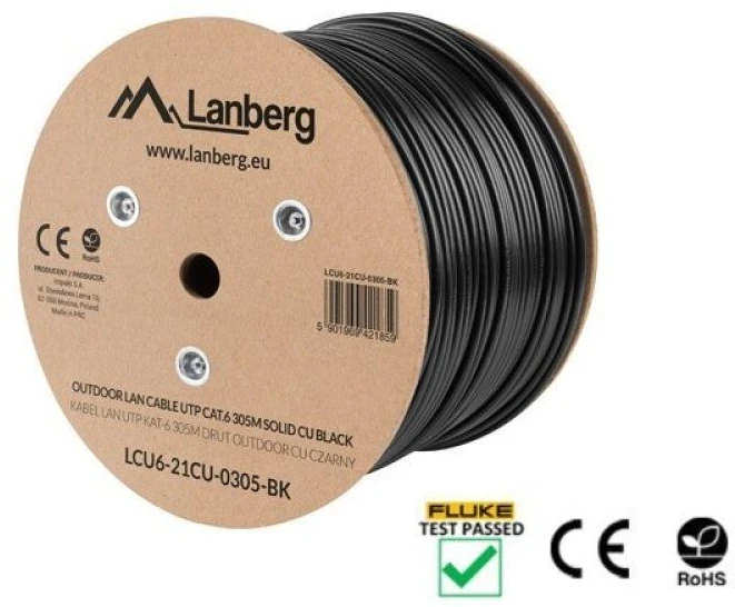 Tinklo Kabelis - Lanberg LCU6-21CU 305 m Cat6 U/UTP Juodas