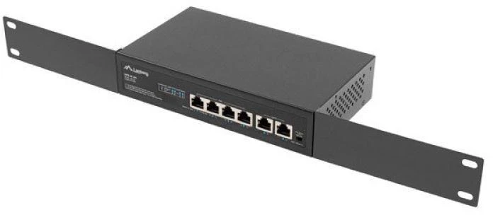 LANBERG jungiklis PoE 19 colių 6 prievadų 100MB 4 jungtys PoE 30W/prievadas max 60W DSP3-0105-60W nevaldomas
