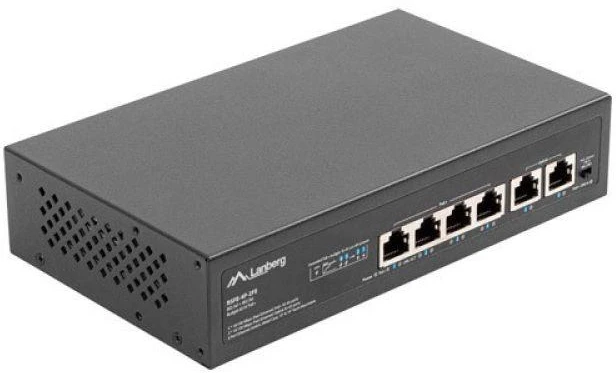 LANBERG jungiklis PoE 19 colių 6 prievadų 100MB 4 jungtys PoE 30W/prievadas max 60W DSP3-0105-60W nevaldomas