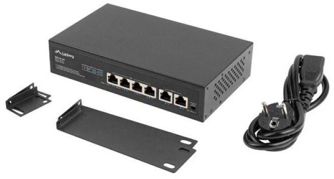LANBERG jungiklis PoE 19 colių 6 prievadų 100MB 4 jungtys PoE 30W/prievadas max 60W DSP3-0105-60W nevaldomas