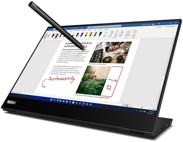 Ausinės Lenovo ThinkVision 14,0 col. monitorius M14t Gen 2, jutiklinis, 16:9 IPS skydelis, 2240 x 1400, reguliuojamo aukščio, USB šakotuvas, DP