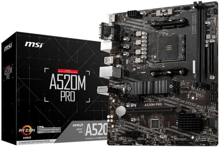 Pagrindinė plokštė MSI | A520M PRO | Processor family AMD | Processor socket AM4 | DDR4 | Atminties lizdai 2 | Chipset AMD A | Micro ATX