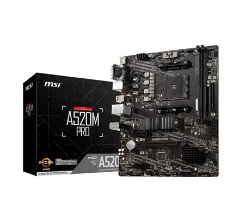 Pagrindinė plokštė MSI | A520M PRO | Processor family AMD | Processor socket AM4 | DDR4 | Atminties lizdai 2 | Chipset AMD A | Micro ATX