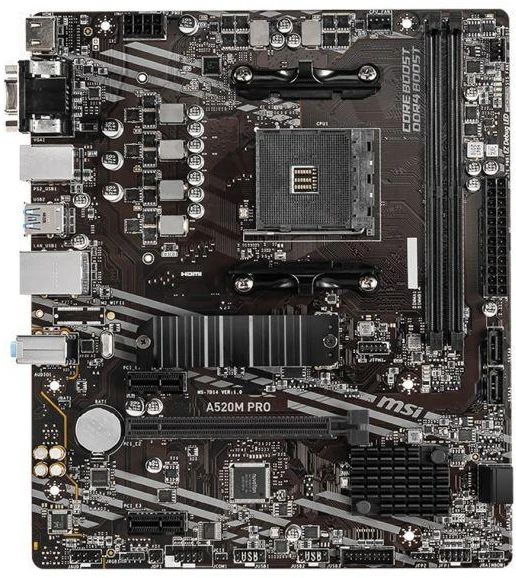 Pagrindinė plokštė MSI | A520M PRO | Processor family AMD | Processor socket AM4 | DDR4 | Atminties lizdai 2 | Chipset AMD A | Micro ATX