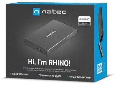 Kietasis diskas NATEC NKZ-0941 HDD/SSD external enclosure RHINO GO for 2.5" SATA - USB 3.0, Aluminum