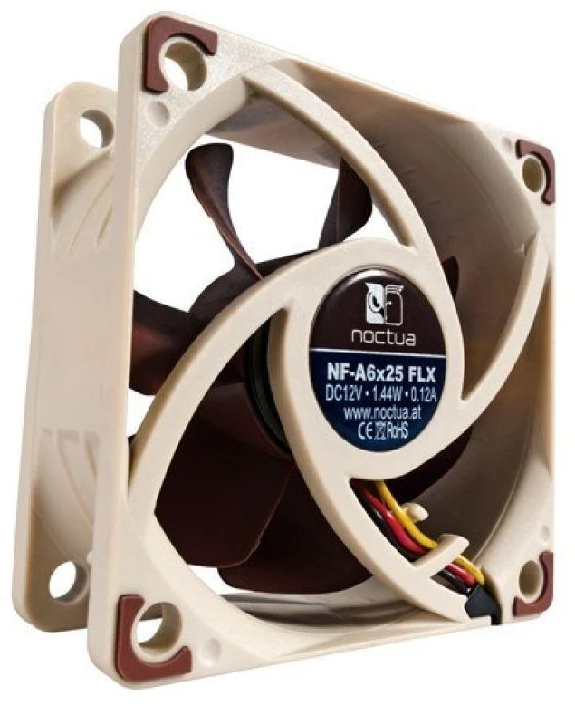 Noctua NF-A6X25 FLX kompiuterio aušinimo sistema Klasės kompiuteris Ventiliatorius 6 cm Rudas