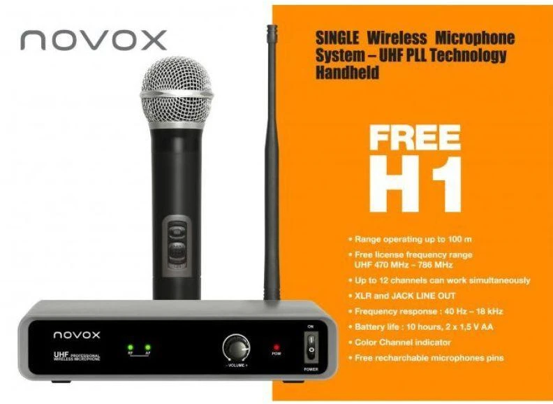 „Novox Free H1“ – belaidis rinkinys su rankiniu mikrofonu Juodas
