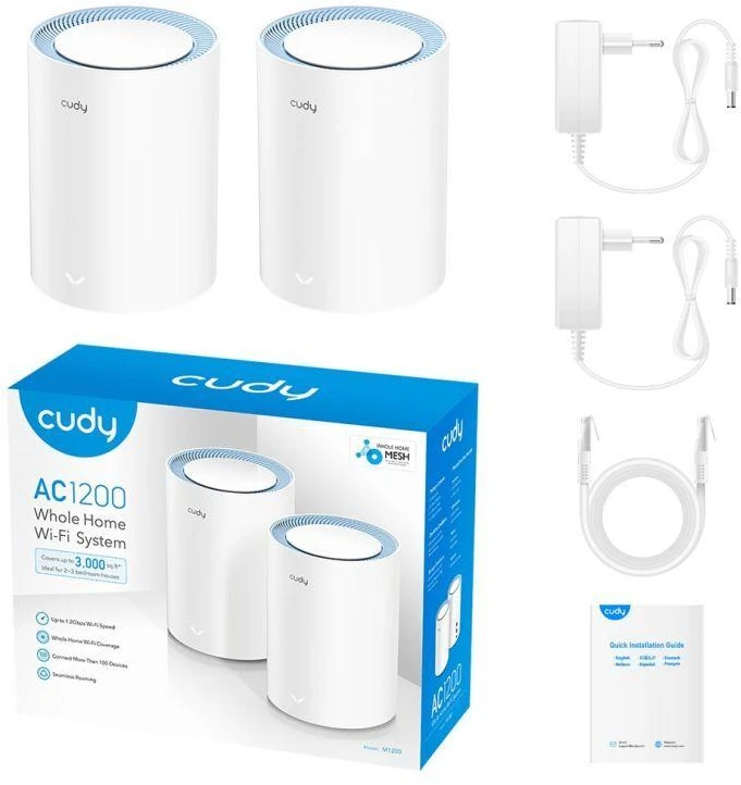 Ausinės Prieigos taškas CUDY M1200 (2 vnt. pakuotė) AC1200 dviejų dažnių „Wi-Fi“, 2x 10/100 Mbps „Mesh“ sistema