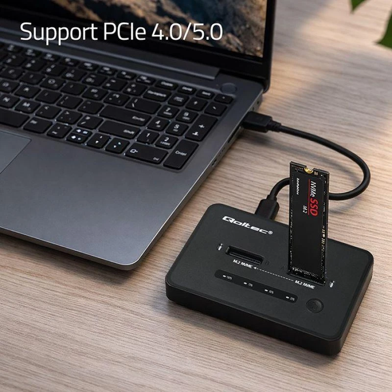 „Qoltec 52366 M.2 NVMe SSD“ prijungimo stotelė | PCIe | USB-C | 20 Gb/s | DUAL 2 x 8 TB | Klonavimas neprisijungus