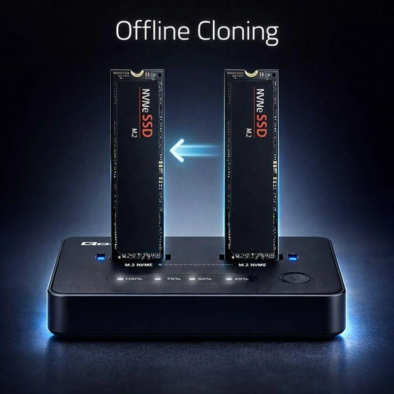 „Qoltec 52366 M.2 NVMe SSD“ prijungimo stotelė | PCIe | USB-C | 20 Gb/s | DUAL 2 x 8 TB | Klonavimas neprisijungus