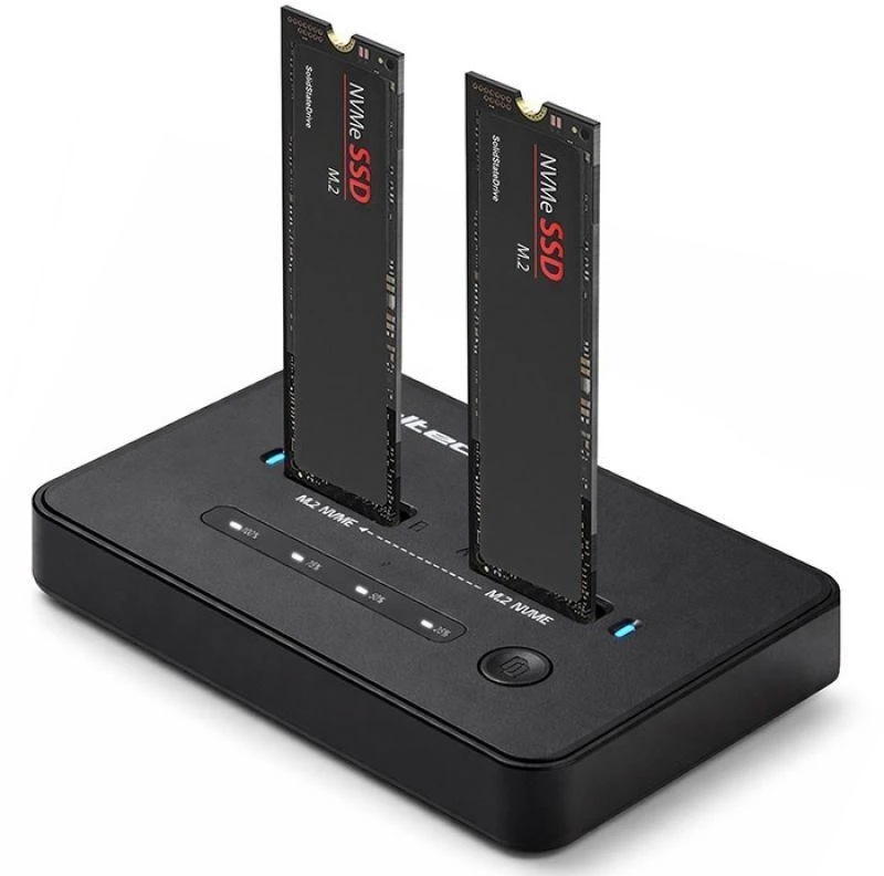 „Qoltec 52366 M.2 NVMe SSD“ prijungimo stotelė | PCIe | USB-C | 20 Gb/s | DUAL 2 x 8 TB | Klonavimas neprisijungus