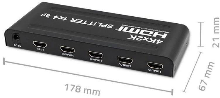 Qoltec 51798 aktyvus HDMI skirstytuvas 4 x HDMI 4K x 2K | 3,4 Gb/s