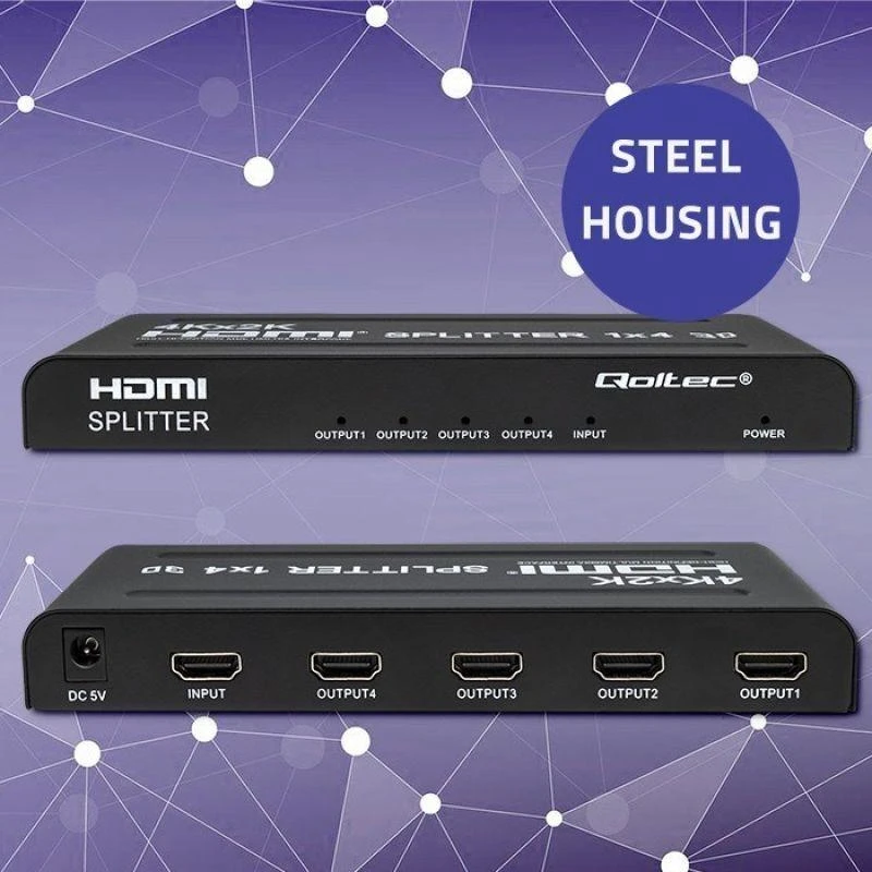 Qoltec 51798 aktyvus HDMI skirstytuvas 4 x HDMI 4K x 2K | 3,4 Gb/s