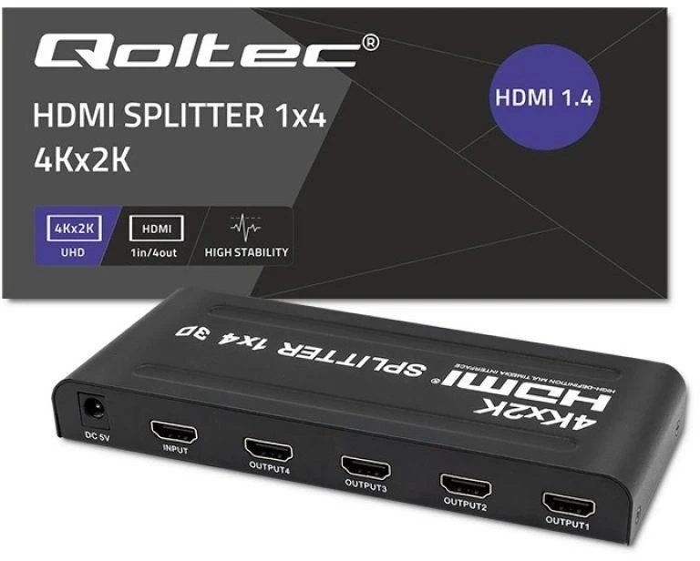 Qoltec 51798 aktyvus HDMI skirstytuvas 4 x HDMI 4K x 2K | 3,4 Gb/s