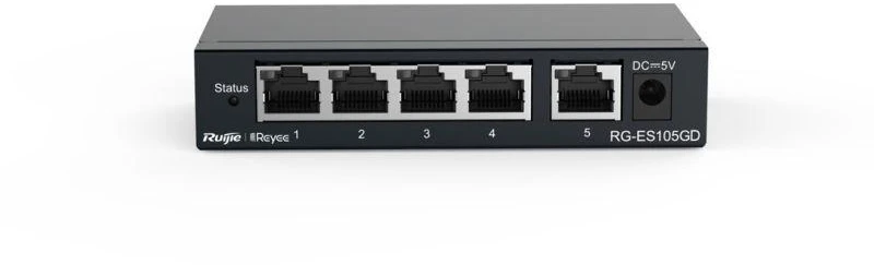 Ausinės Ruijie Networks RG-ES105GD tinklo komutatorius, nevaldomas, Gigabit Ethernet (10/100/1000), juodas