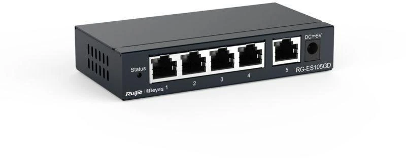 Ausinės Ruijie Networks RG-ES105GD tinklo komutatorius, nevaldomas, Gigabit Ethernet (10/100/1000), juodas
