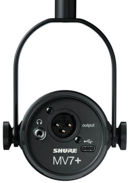 Ausinės Shure MV7+-K-BNDL – mikrofonas įgarsinimui ir vokalui su XLR/USB-C jungtimi, juodas + GATOR stovelis ant stalo