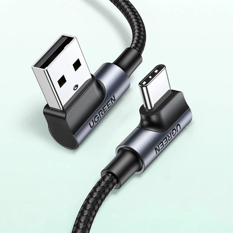 USB-C į USB-A 2.0 kampinis laidas UGREEN US176, 3A, 3m - Juodas