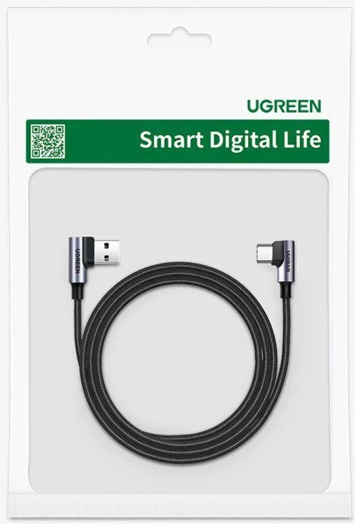 USB-C į USB-A 2.0 kampinis laidas UGREEN US176, 3A, 3m - Juodas