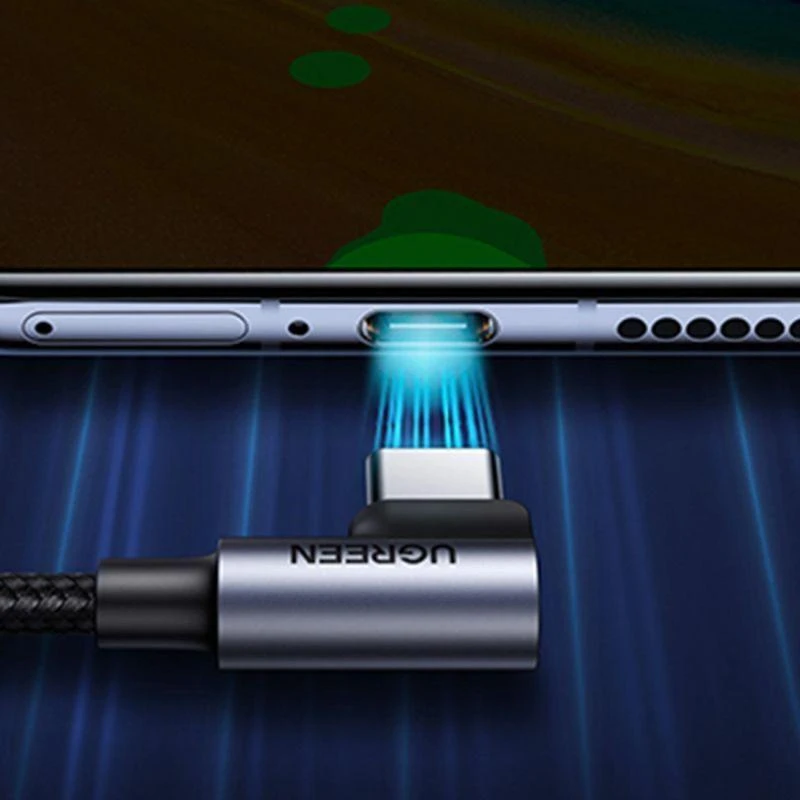 USB-C į USB-A 2.0 kampinis laidas UGREEN US176, 3A, 3m - Juodas