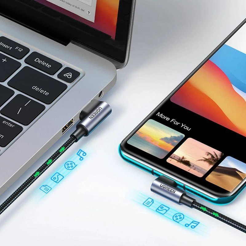 USB-C į USB-A 2.0 kampinis laidas UGREEN US176, 3A, 3m - Juodas