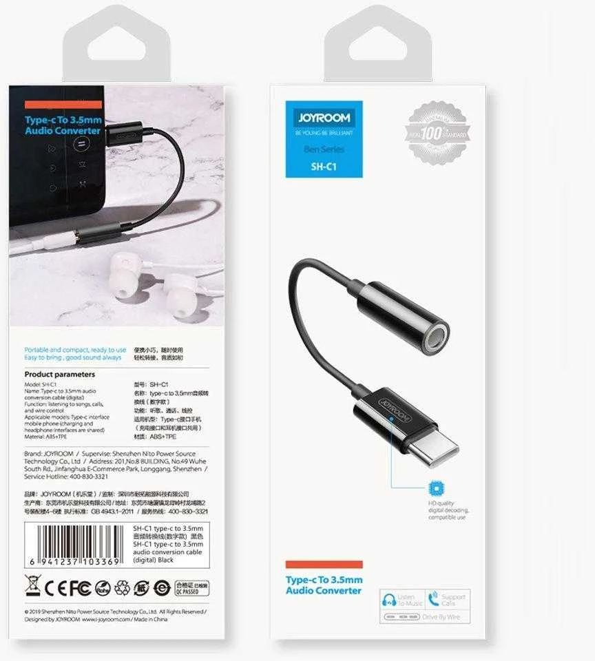 Garso adapteris Joyroom SH-C1 Type-C iki 3.5mm baltas
