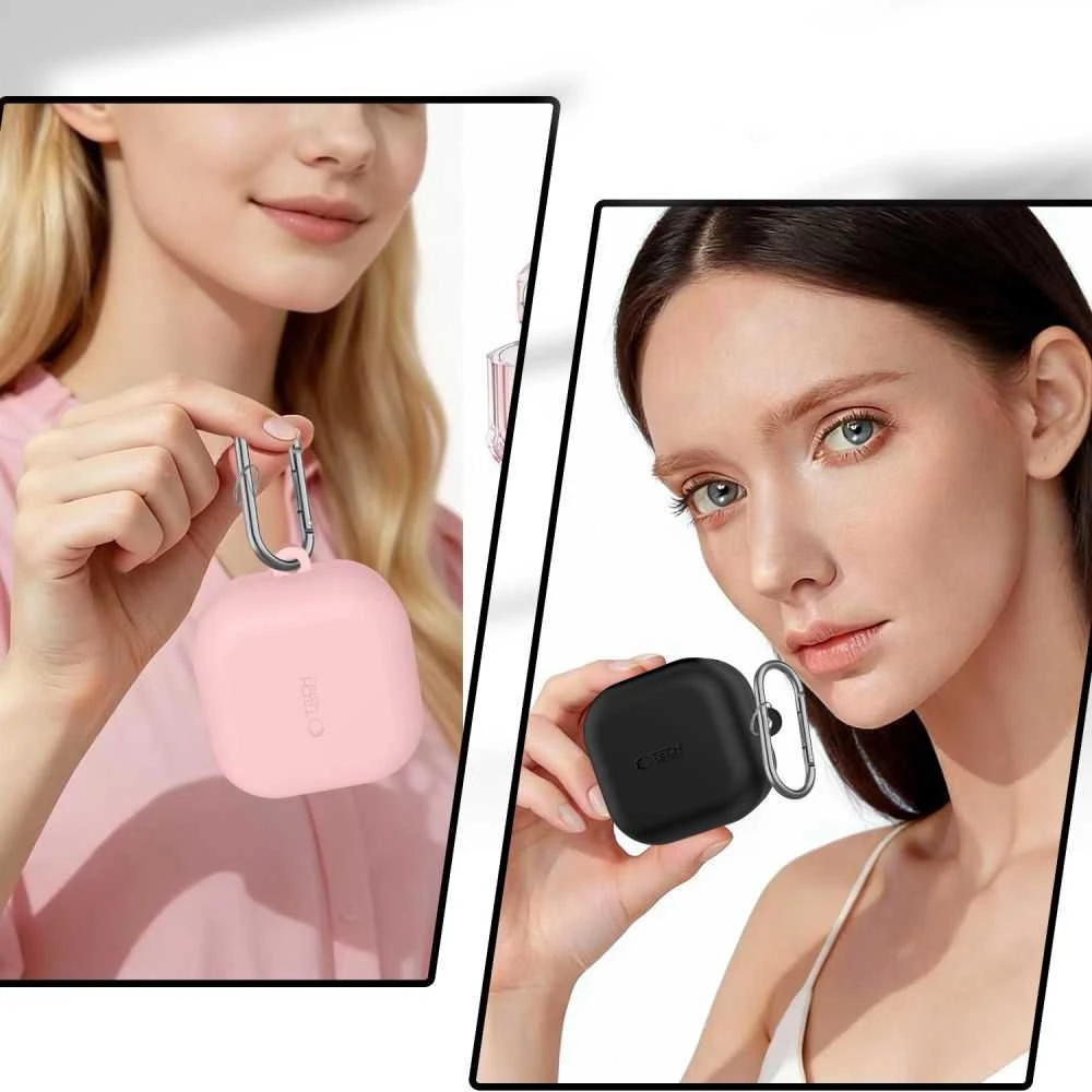 Dėklas Tech-Protect Silicone Hook Samsung Galaxy Buds 4 / 4 Pro Dusty Rožinė