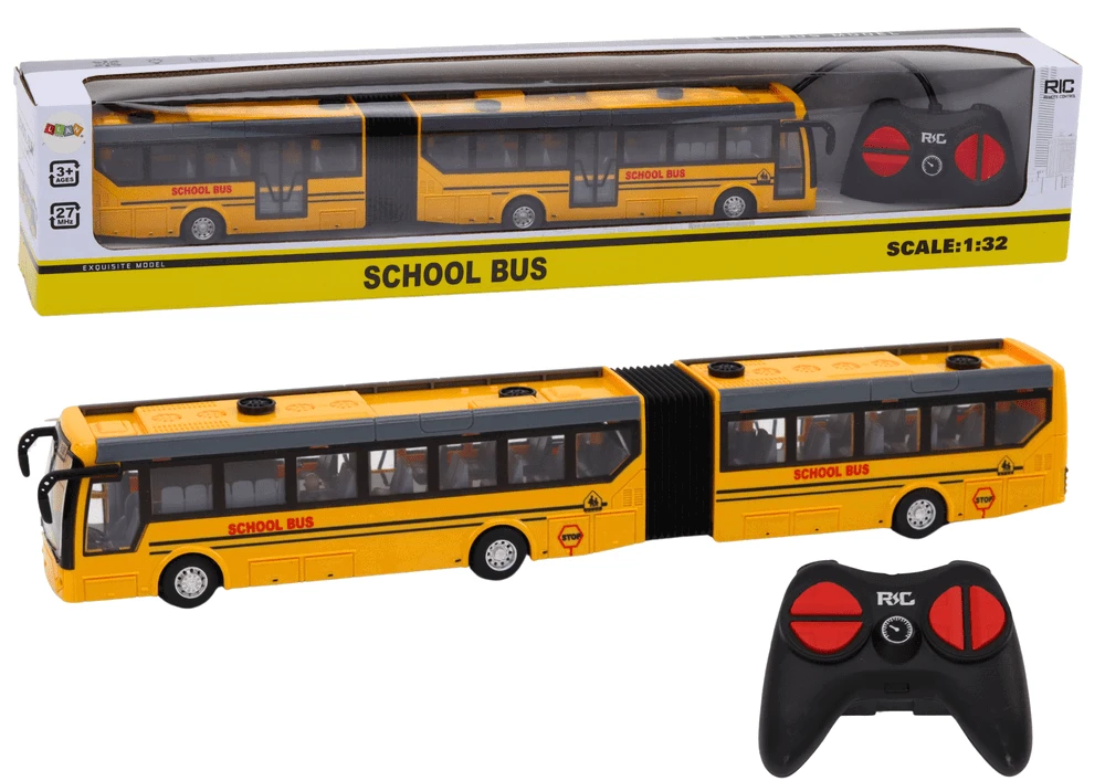 Nuotoliniu būdu valdomas mokyklinis autobusas Lean Toys, geltonas, 37x5x4 cm