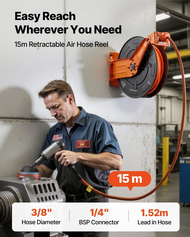 VEVOR Ištraukiamas oro žarnos būgnas 15m 300 PSI