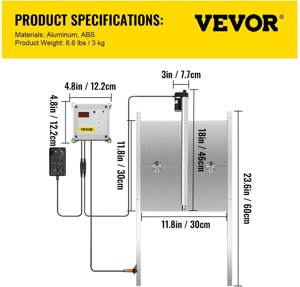 Vevor Automatinės vištidės durys su laiko ir šviesos jutikliais
