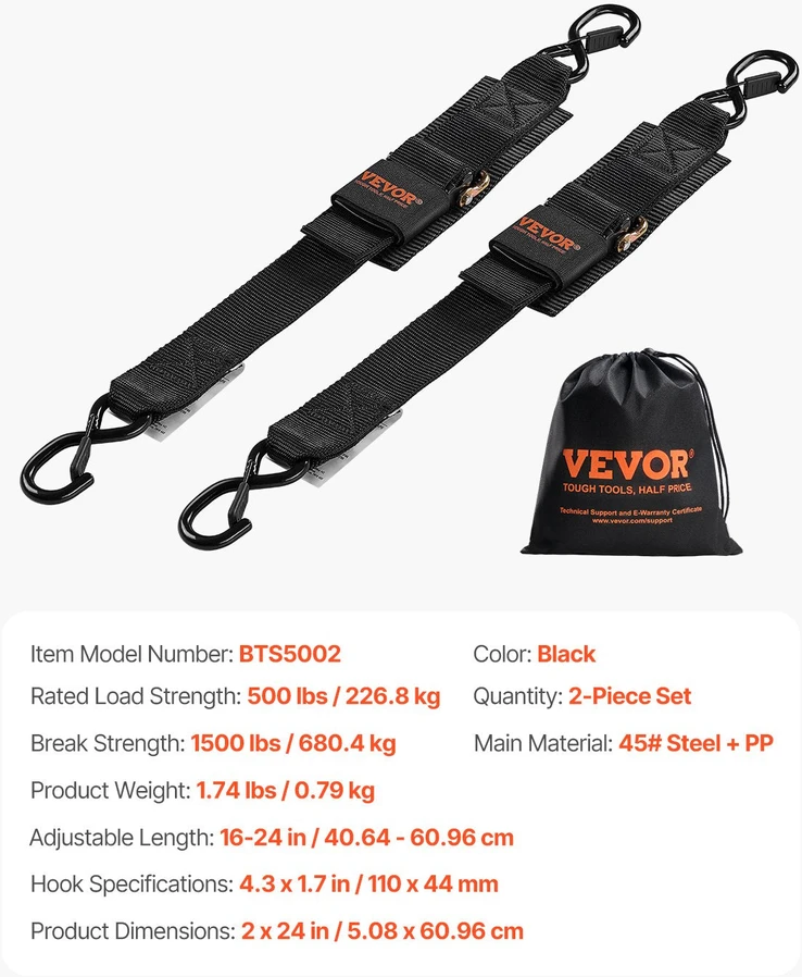 VEVOR Ištraukiamos sagties diržai 5 cm x 60 cm valtims (2 vnt.)