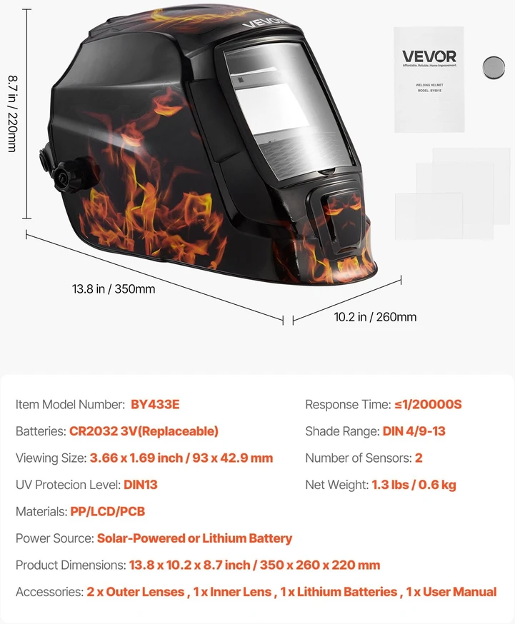 VEVOR Automatinis suvirinimo šalmas su saulės baterija