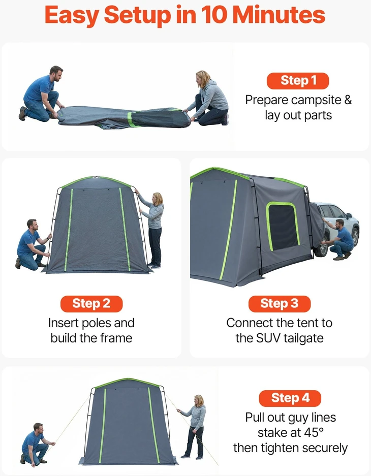 VEVOR Didelė SUV automobilių palapinė 5–9 asmenims, 2440 x 800 mm, PU3000 mm