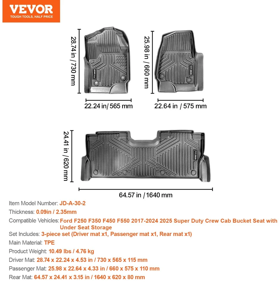 VEVOR Auto kilimėliai Ford F-250/F-350/F-450