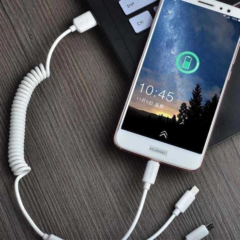 Įkroviklis automobilinis Dudao R7 (2xUSB; 2.4A) + 3in1 laidas lightning+micro+type-C baltas