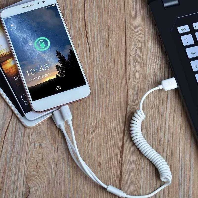 Įkroviklis automobilinis Dudao R7 (2xUSB; 2.4A) + 3in1 laidas lightning+micro+type-C baltas