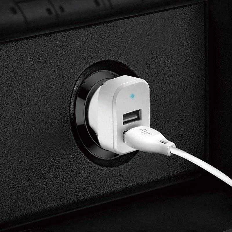 Įkroviklis automobilinis Dudao R7 (2xUSB; 2.4A) + 3in1 laidas lightning+micro+type-C baltas