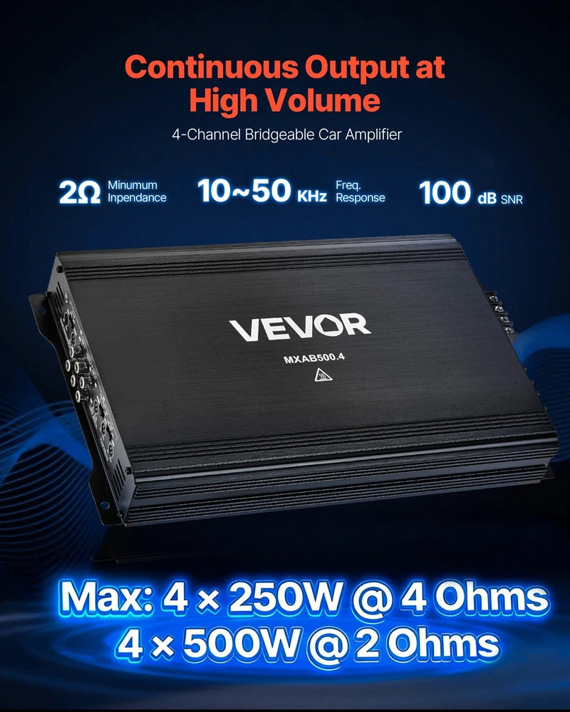 VEVOR Automobilinis 4 kanalų stiprintuvas 1000W